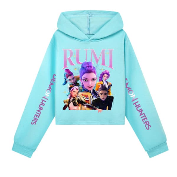 KPOP Demon Hunter Piger Cropped Sweatshirt & Shorts Sæt Set Sky Blue X 120cm