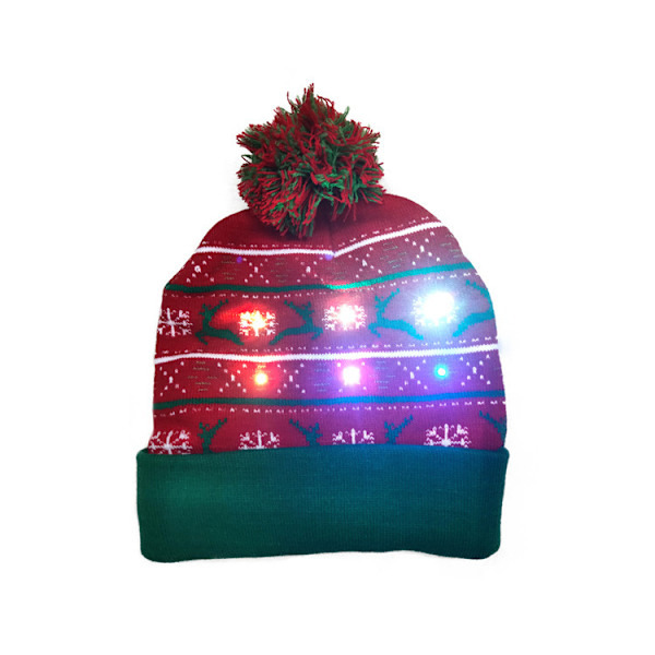 2 LED strikkede julehatte med kvast og pompon
