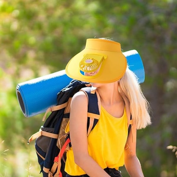 Solskjermhatt med vifte Visor Fan Hat for voksen barn med 3 gir vindhastighet og stort område solbeskyttelse yellow