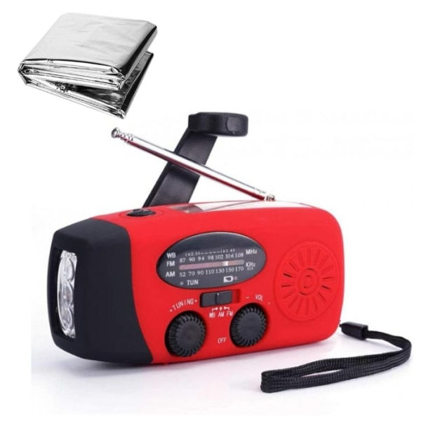1:a vevradio + 1:a gratis nödfilt Powerbank 2000mAh, solceller, svart