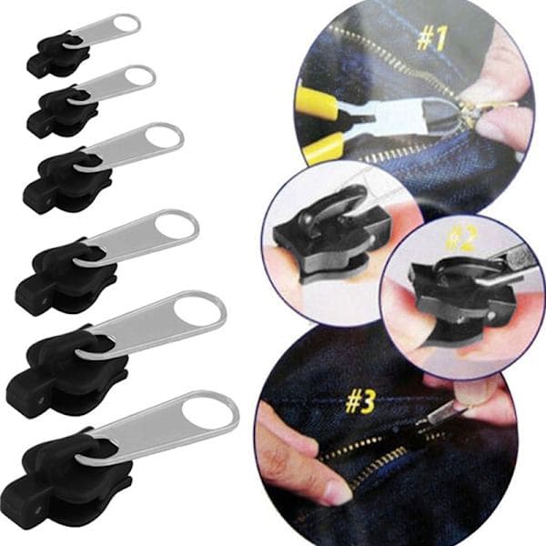 12 stk. 3 størrelser Universal Instant Fix Lynlås Reparationssæt Udskiftning Sort one size Black