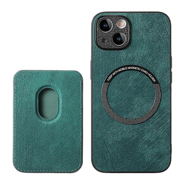 Retro Läder Kortficka Magnetiskt Mobilskal för iPhone 14 Green