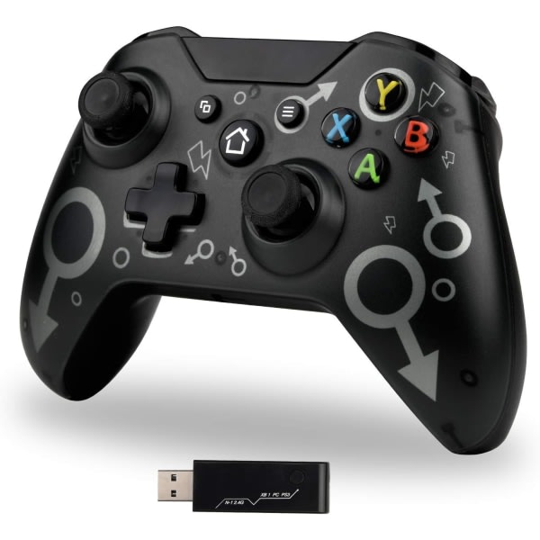Langaton ohjain Xbox Onelle, Xbox-ohjain 2,4 GHz:n langattomalla sovittimella, Xbox One X/Xbox One S/PS3 ja PC (musta)