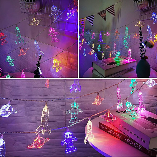 LED-stjärnhimmel för barnrumsdekoration, LED-astronaut, rymdskepp, raket, hänge, festbelysning, väggfönster, träd, dekorationsbelysning Multicolour 1.5M