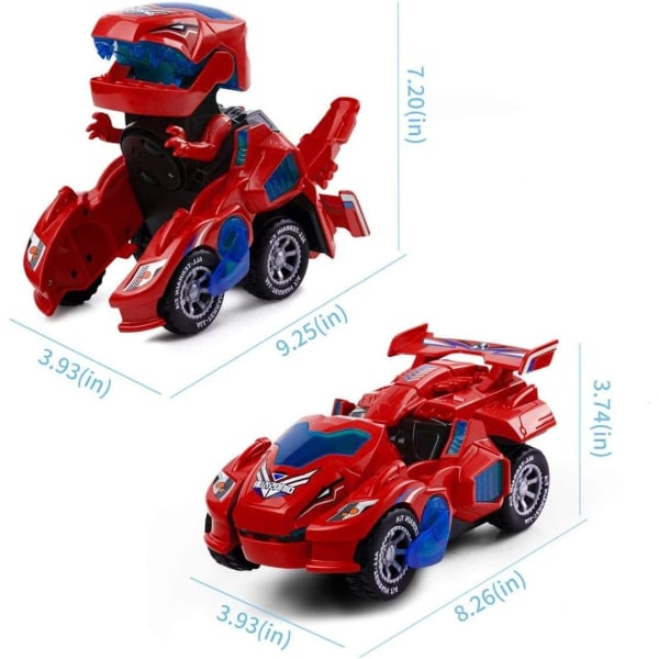 Elektrisk automatisk dinosaurie transformerande bil med blinkande ljus och ljud för 3-7 år gamla pojkar och flickor leksak födelsedag