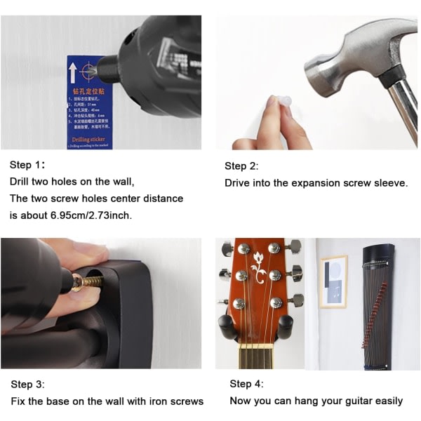 Paket Gitarrhållare Väggfäste Gitarrhängare, Gitarr Väggmonterad Displayfäste Krokar för Elgitarr, Klassisk Akustisk Gitarr, Bas (Svart)