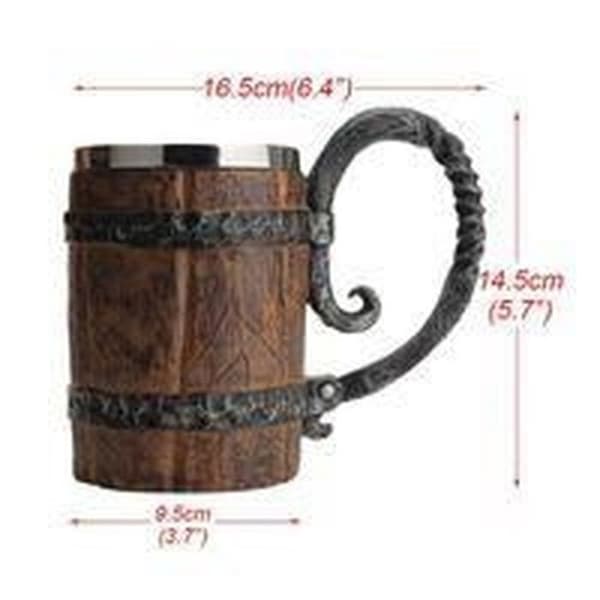 UNIQUE V 600 ml mugg, imitation av råträ, stor dubbelväggig isolerad dricksmugg, vinmugg, metallmugg