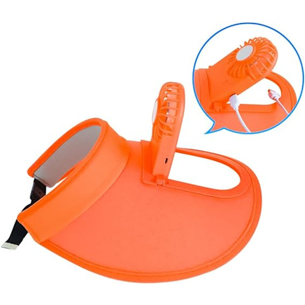 Solskydd keps med fläkt bred brätte strand keps kylning sol UV-skydd keps tom topp solhatt med justerbart elastiskt spänne Orange