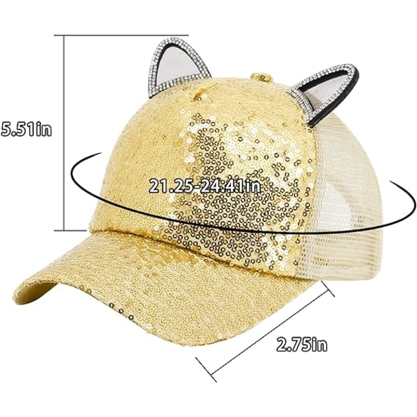 Flickor Pojkar Sparkle Paljetter Baseball Cap Katt Öra Topp Justerbar Solhatt Gold