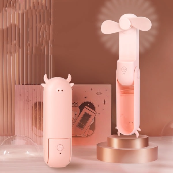 Håndholdt Mini Fan Kalvestil USB Opladning ABS Pink 3-delt