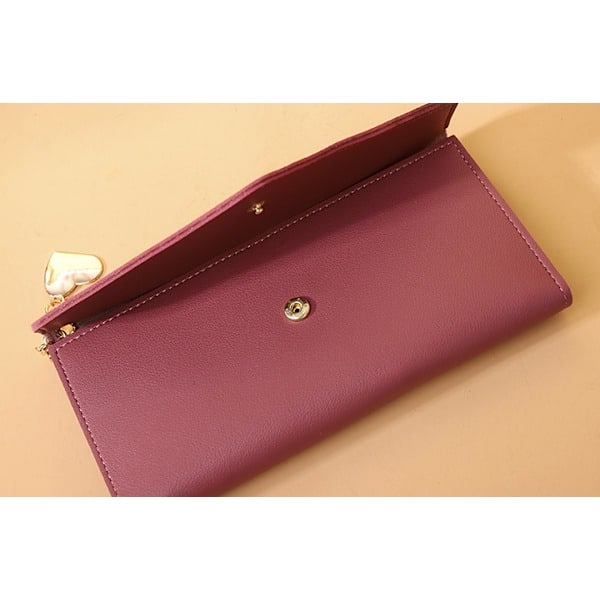 Damplånbok, Läder, Multi-kort, Liten plånbok med tofsar, Tredelad plånbok, Kortfodral, Myntväska Mörkrosa Lång Dark Pink Long