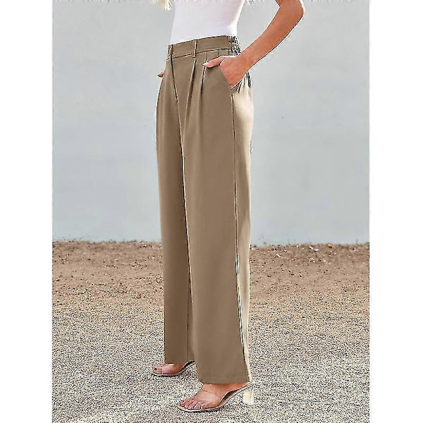 Bukser med brede ben til damer, højtaljede business casual bukser Brown 2XL