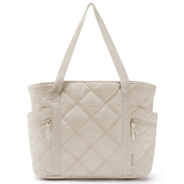 Damhandväskor, tygväskor, hopfällbara quiltade sjuksköterskeväskor för resor, handbagage för resor, fitness, arbete, skola off white