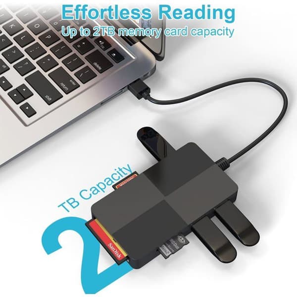 8-i-1 USB 3.0 minnekortleser, USB A til SD-adapter, SD, Micro SD, MS, CF-kortleser med 3 USB 3.0-porter