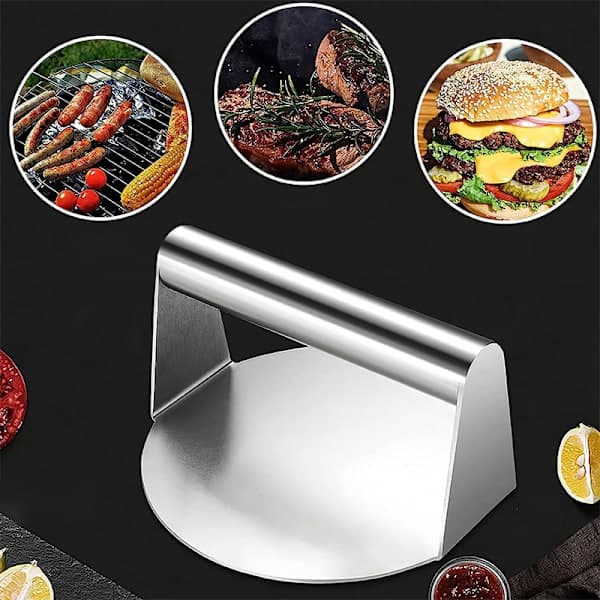 Smash Burger Press Rostfritt Stål, Köttpress, Cirkulär Silver
