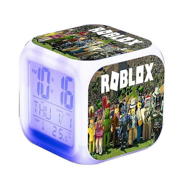 Roblox Print Digital Väckarklocka 7 Färgväxlande Spelnattlampa LED-Display Sängbordsklocka Ornament Heminredning Barnleksak Presenter A