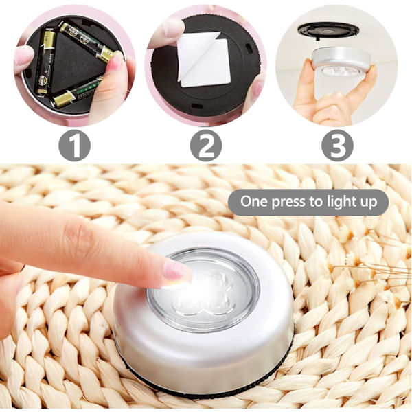 4 stk. Touch-aktiverede LED-push-lys, trådløse touch-natlys, batteridrevne tap-touch-lamper, underskabslys