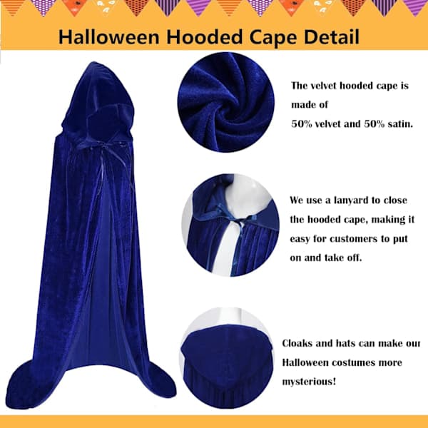 Unisex Hætteklædt Kappe til Voksne Lang Fløjlskappe Halloween Cosplay Kostumer Blå Blue