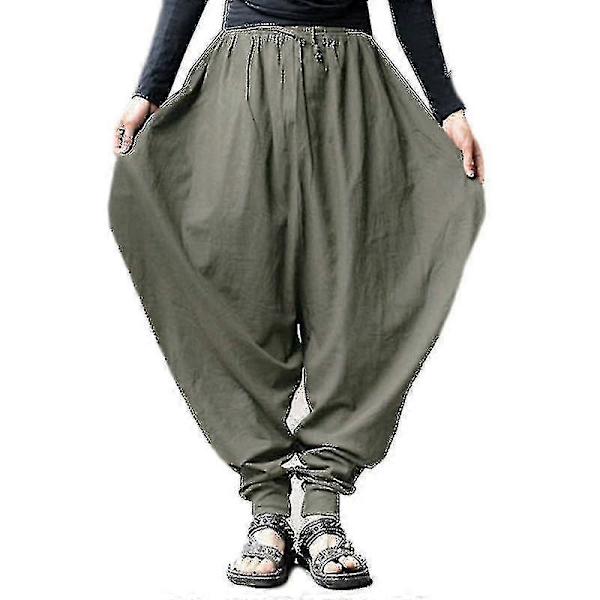 Miesten leveälahkeiset harem-housut, rennot löysät housut, jooga-alushousut Army Green S