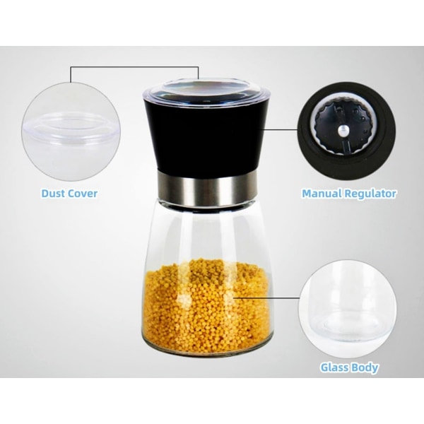 Salt & Pepper Mill Sets, 2 stk Premium Black Pepper Grinder, Justerbar Grovhet, Manuell Pepperkvern ABS Glass Grinder