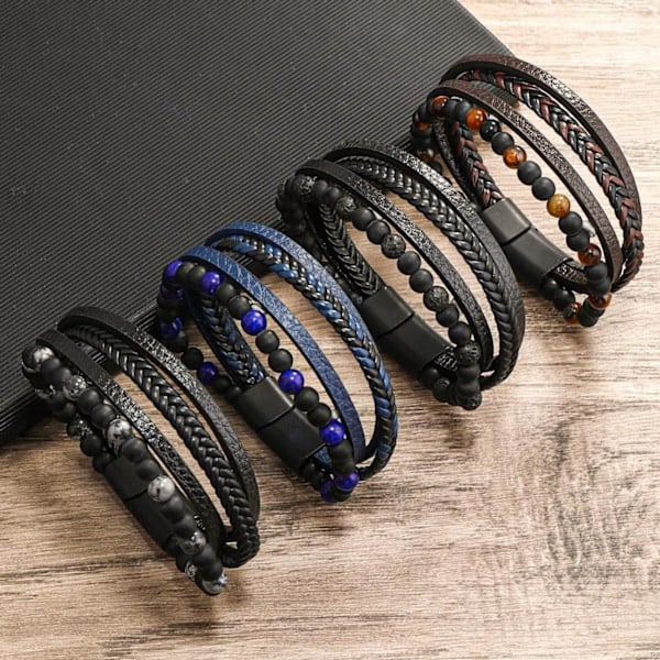 Läderarmband för män, armband för män, järnarmband för män, armband i rostfritt stål för män, vikingaarmband C