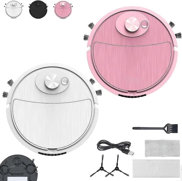 2027 Ny Mini Robotdammsugare för Bil, Bilrobotdammsugare, Kompakt Mini Städrobot, Städmaskin med Våtrengöring White+pink