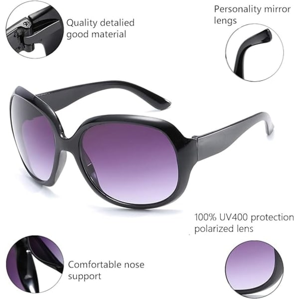 2 kpl aurinkolasit naisille ja miehille Vintage suuret kehykset naisten aurinkolasit UV400 aurinkolasit black Polarized