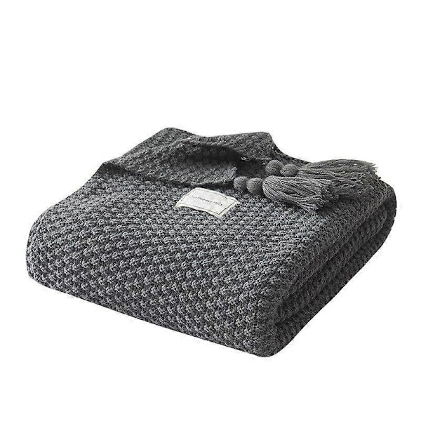 Enfärgad Ullstickad Plädfilt med Tofs Supermjuk Bohemia Överkast Filt för Säng Sofföverdrag Sängöverkast Dekor Filtar grey 70x100cm