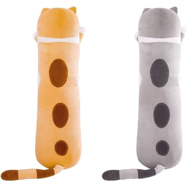 Katt plysch kudde docka leksak mjuk katt gosedjur lång kudde leksak kattunge kroppskudde present till barn och flickvän (brun, 70cm)