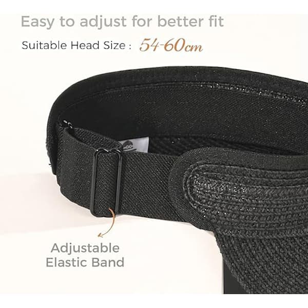 Dame Solhat med Bred Skygge, UV-beskyttelse, Sammenfoldelig Strandhat med Hestehaleåbning, Sommer Udendørs Rejsevisir Sort black