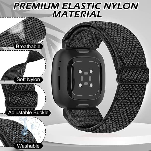 3-pakning elastiske nylonarmbånd kompatible med Fitbit Versa 4 armbånd/Fitbit Versa 3 armbånd/Fitbit Sense armbånd/Sense 2 armbånd
