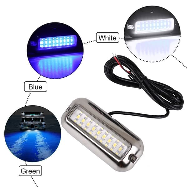 2x 27LED Blått Undervanns Pontong Marine/Båt Akterspeil Lys Rustfritt Stål