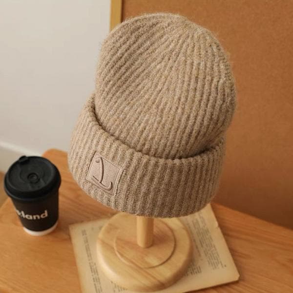 Varm strikket lue for kvinner og menn, høst og vinter, elastisk strikket Beige Beige