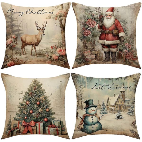 45 cm julkuddfodral jultomten snögubbe julgran kuddfodral god jul dekor för hemmet juldekor-lingling} E E