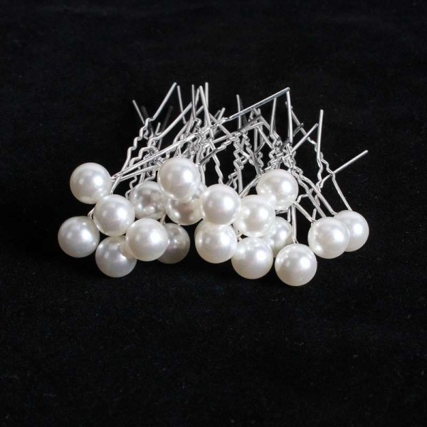 Elegante bryllupshårnåler med perler - 20 stk Hvit