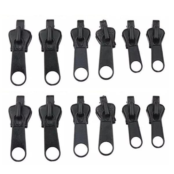12 stk. 3 størrelser Universal Instant Fix Lynlås Reparationssæt Udskiftning Sort one size Black