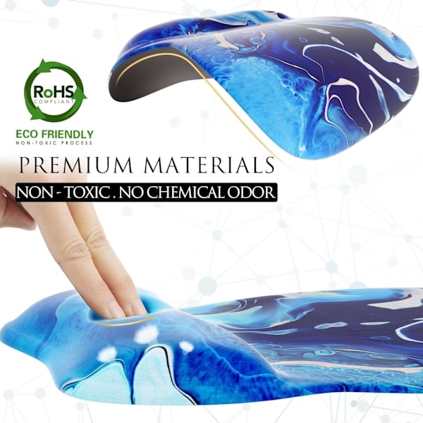 Ergonomisk musmatta med handledsstöd i memory foam, bekväm datormusmatta för bärbar dator, smärtlindrande handledsstöd blå vågor Blue Waves