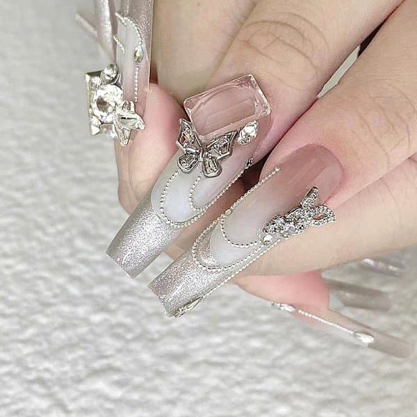 10 st DIY Nagelkonst Dekoration 3D Silverfjäril Glänsande Strass A 10 st A
