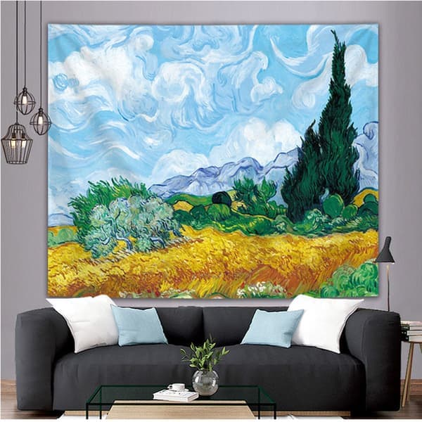 Sovrumsväggtapet, Vincent Van Gogh Abstrakt Landskapstapeter för Sovrum Estetisk Vardagsrum Heminredning 150*130 cm Vetefält Wheat Field
