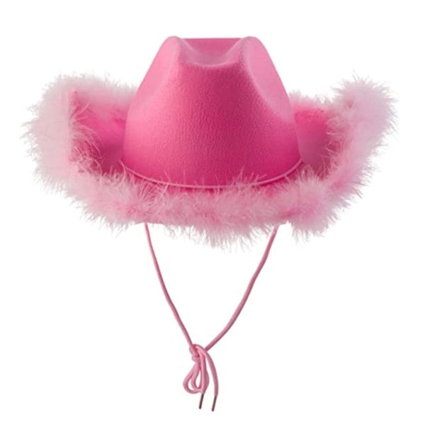 Pink Cowboy Hat Filt Cowboy Hat med Hals og Snøre Cosplay Fest Kostume Tilbehør Leg Klæd Ud til Kvinder