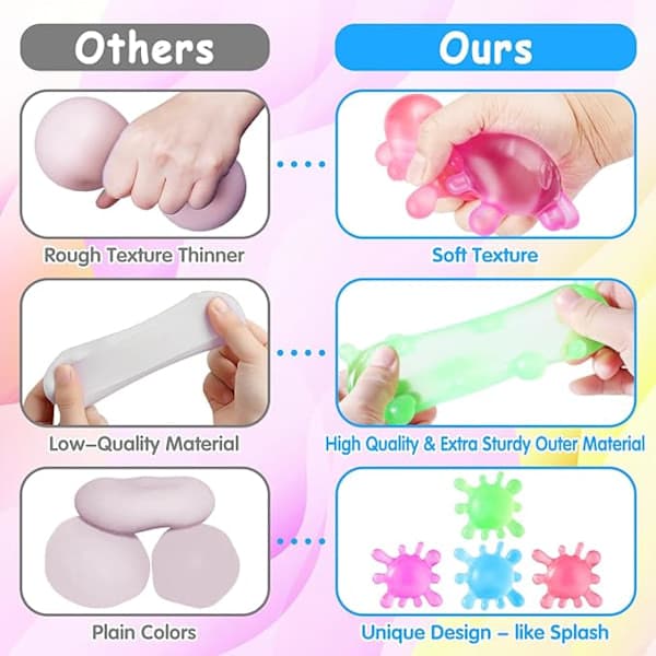 NeeDoh Kids Squeeze Ball, Splat Stick Squishy Legetøj, Squeeze Splash Legetøj, Lindrer Angst, Ice Soft Squeeze Cube Maltose Bolde Pink Pink