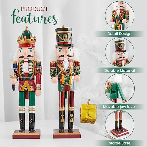 2-pack Jultomte Nötknäppare 30cm Trä Nötknäppare Juldekorationer för Spis - (Grön)