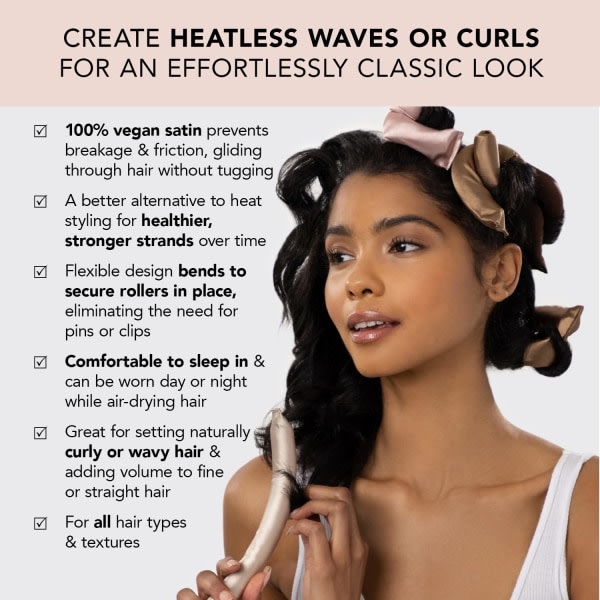 Heatless Hair Curler - Satinklädd Heatless Hair Curlers för långt hår Flexi Stavar för Heatless Curler för alla hårtyper Hårrullar för att sova