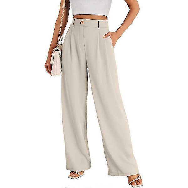 Bukser med brede ben til damer, højtaljede business casual bukser Beige L