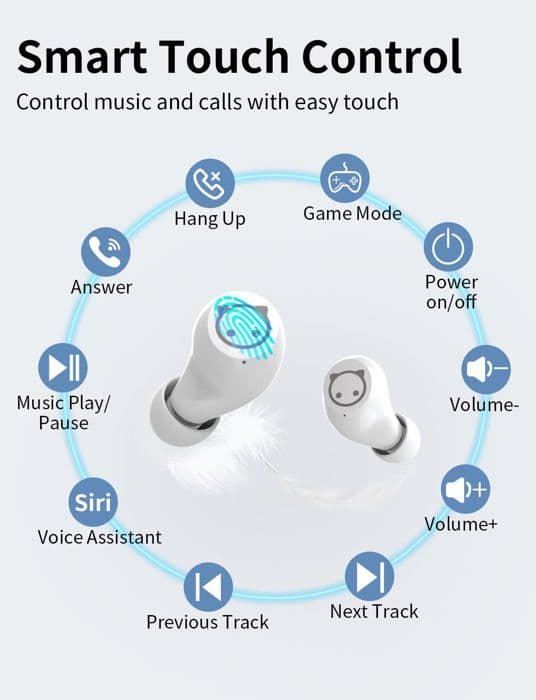 Panda trådlösa in-ear-hörlurar, Bluetooth, med dubbla mikrofoner, lätta, 36 timmars speltid, djup bas