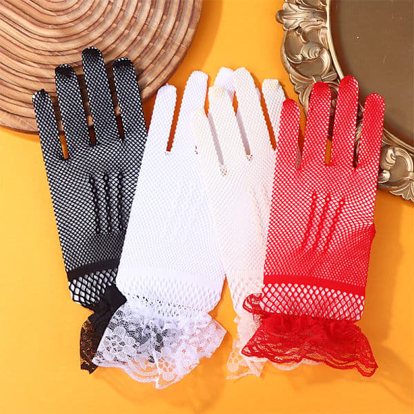 Korte blondehandsker til kvinder, transparente fiskenethandsker til bal og fest, sort 1 Black 1