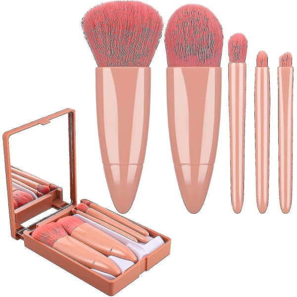 Bestseller bærbare makeup børste sæt med spejl sag 5 stk professionelle makeup børster