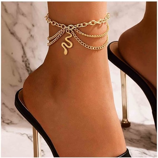 Boho Layered Crystal Chain Ankel Armband Gold Snake Dangle Anklet Armband Layering Tennis Chain Anklet Punk Summer Foot Chain Smycken