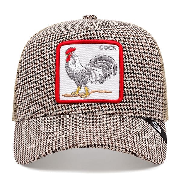 Trucker-kasket i mesh med broderet dyredesign, ternet hane Checkered rooster