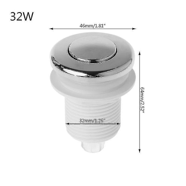 Lufttryck Strömbrytare På Av Tryckknapp För Badkar Avfallskvarn Whirlpool White 34mm